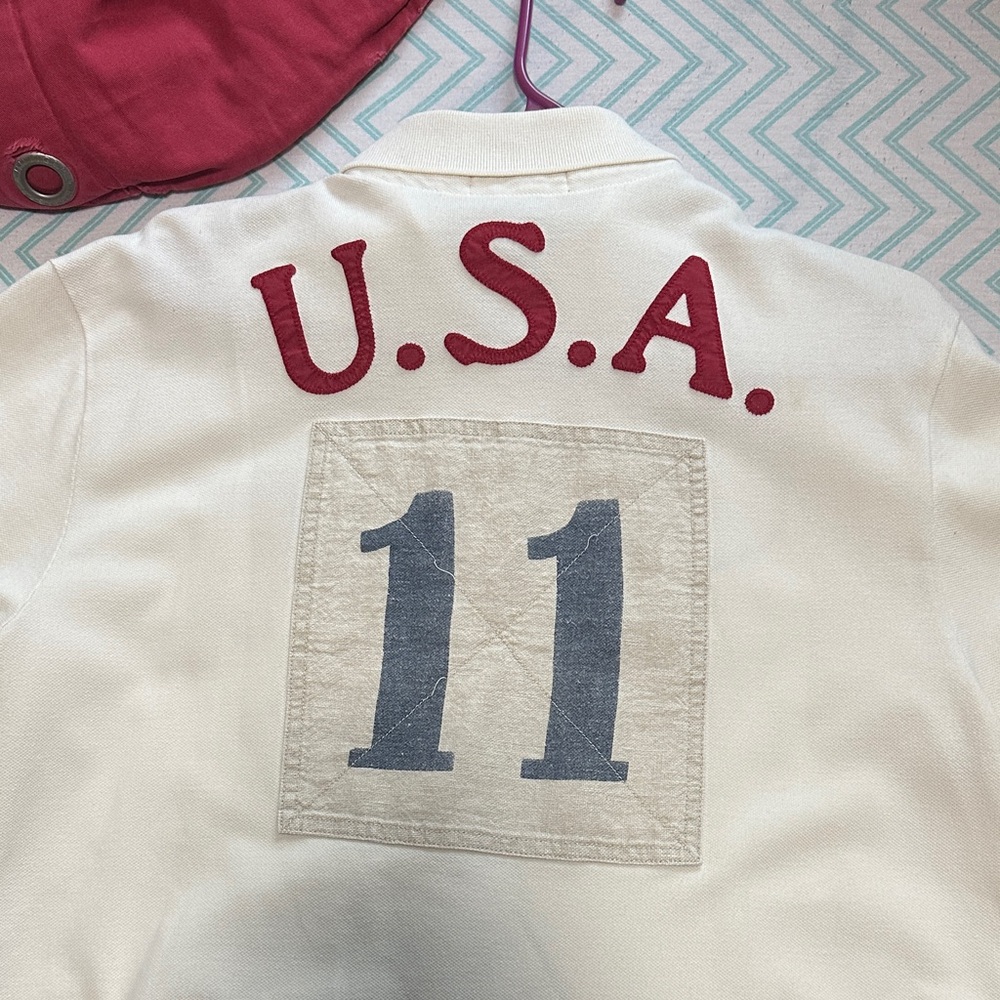 Ralph Lauren Rugby USA Rugby White Polo Shirt with Red and Blue Accents - Picture 3 of 4
